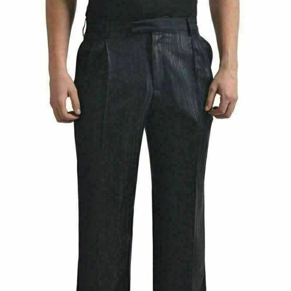 Versace Men's Black Wool Silk Designed Dress Pants